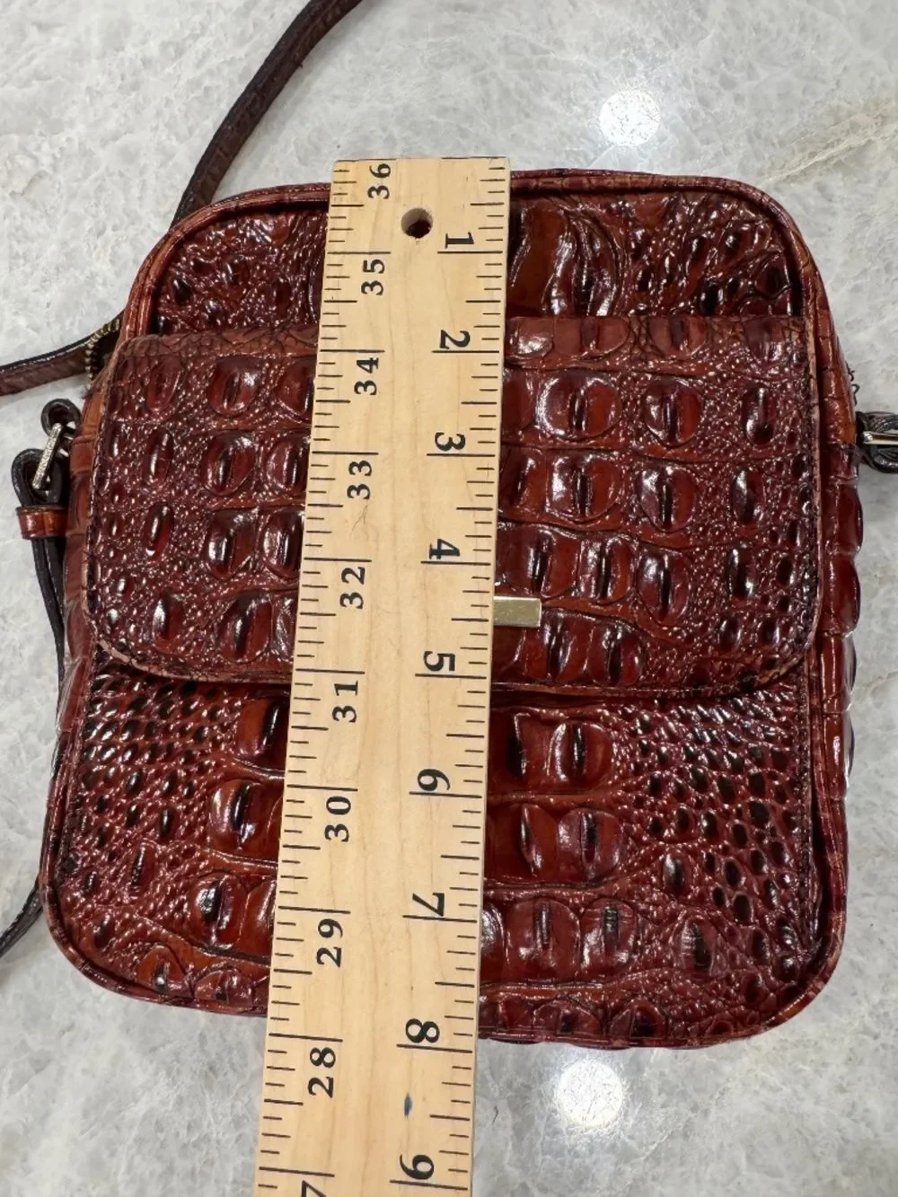 Brahmin Cleo Pecan Melbourne Croc-embossed Crossbody Bag
